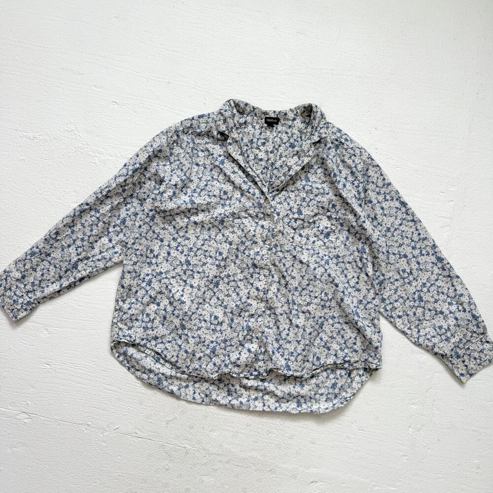 Gap Body Blue White Floral Button Down Shirt Blouse, Size Medium